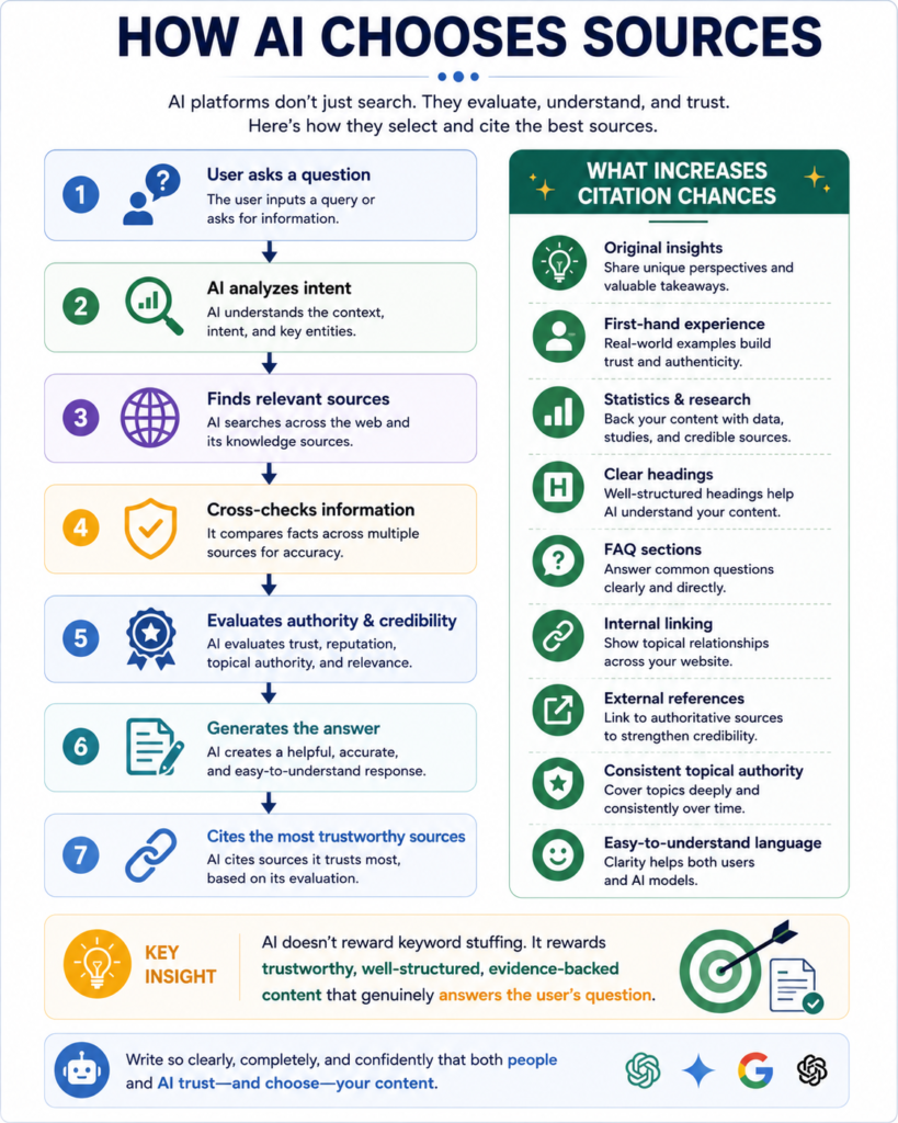 How AI chooses trustworthy sources infographic